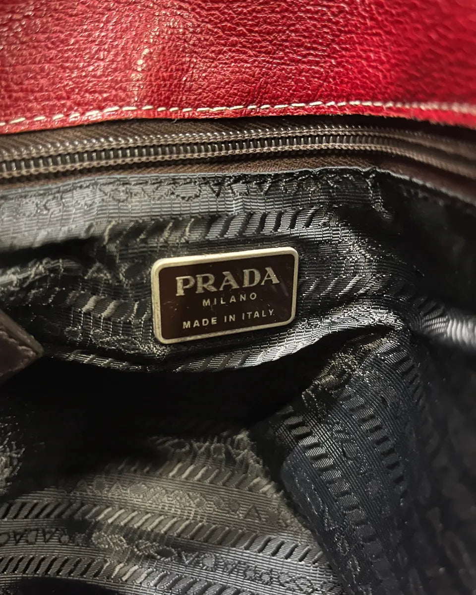 Prada Brown Canvas Red Leather Messenger Bag AoXavnj 10