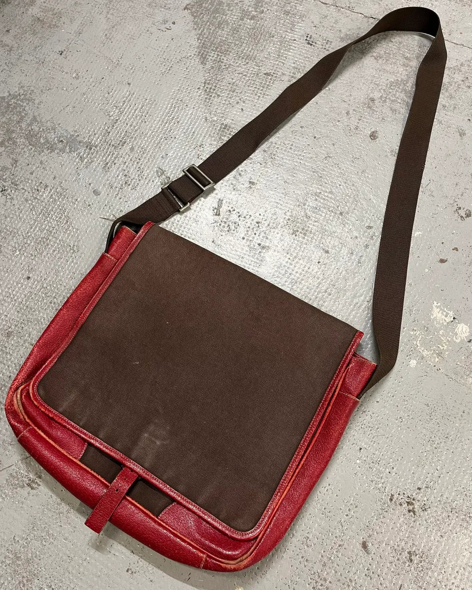 Prada Brown Canvas Red Leather Messenger Bag AoXavnj 2
