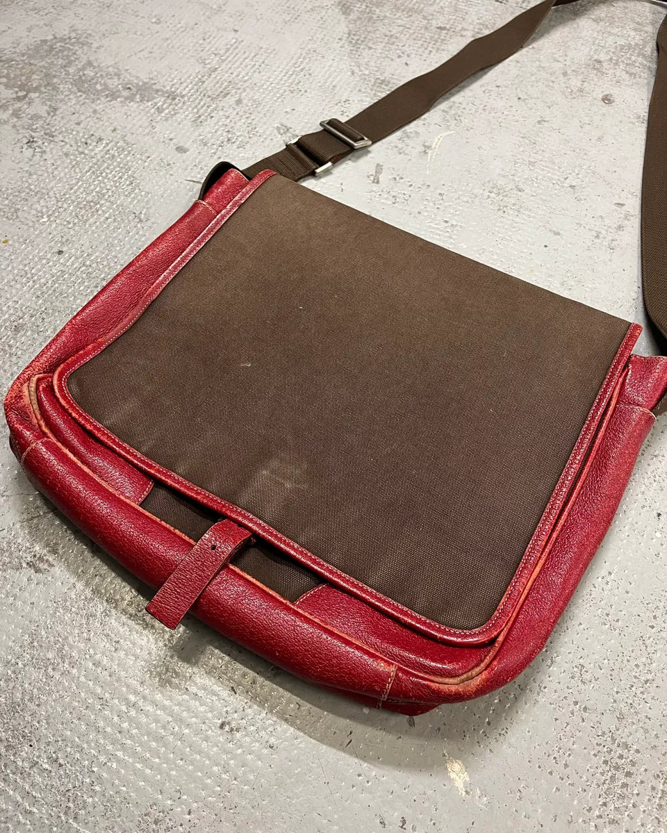 Prada Brown Canvas Red Leather Messenger Bag AoXavnj 3