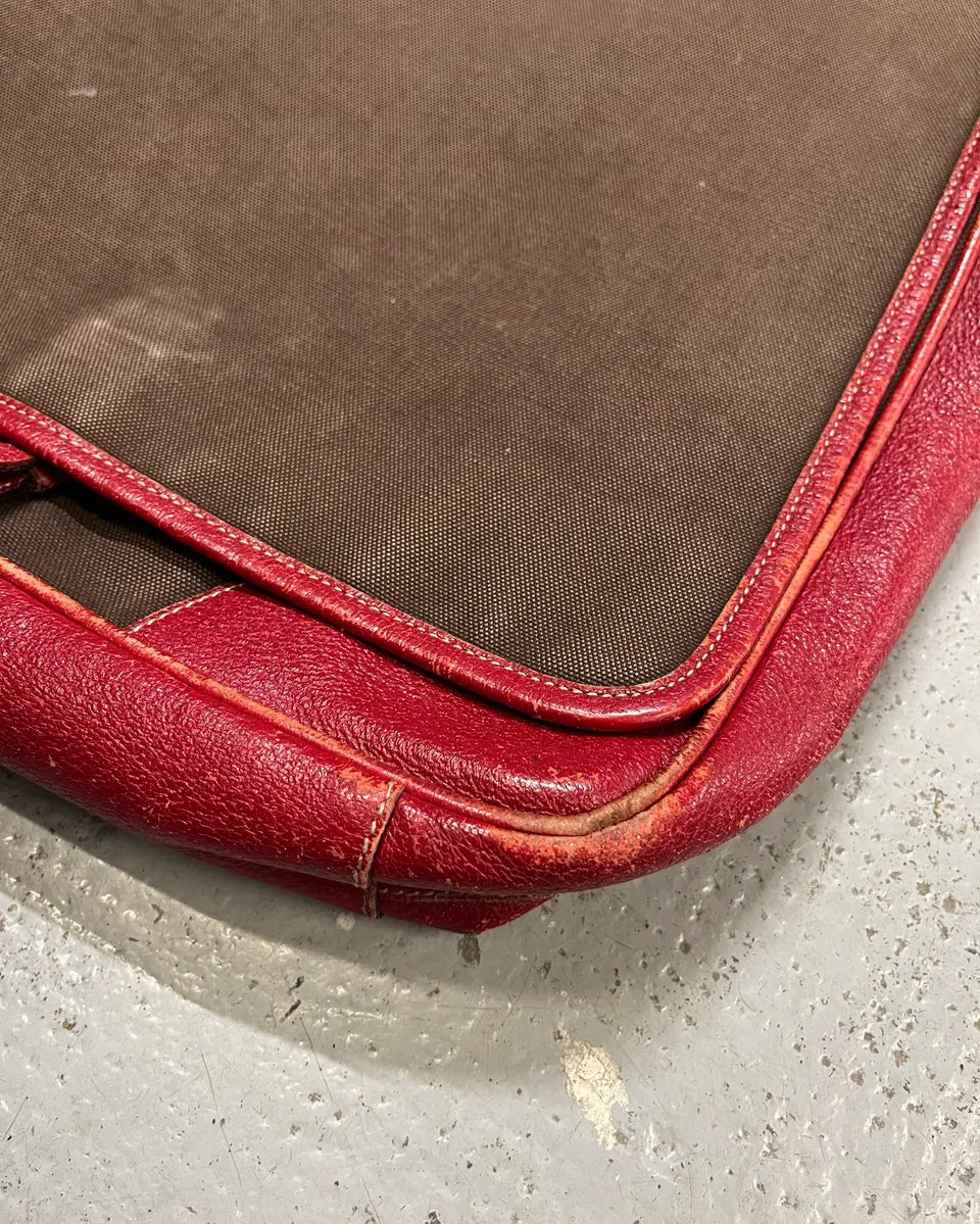 Prada Brown Canvas Red Leather Messenger Bag AoXavnj 4