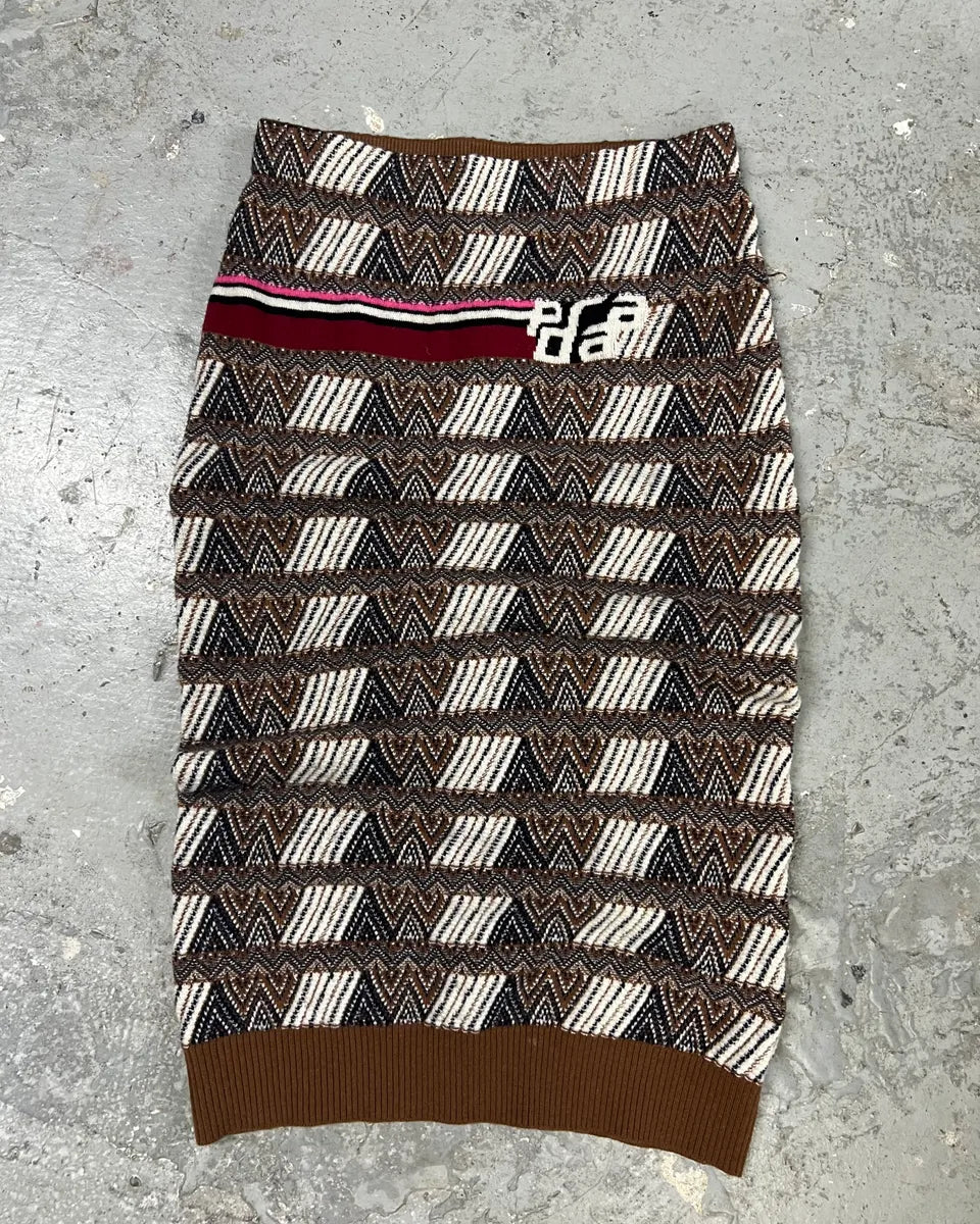 Prada Brown Chevron Patterned Knit Midi Skirt (M) 0