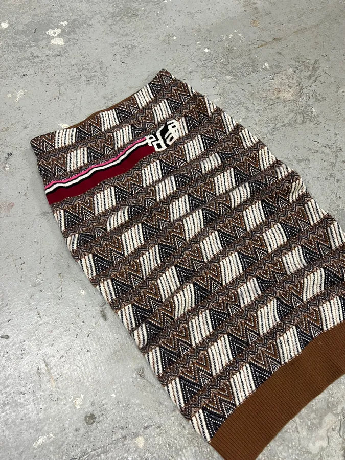 Prada Brown Chevron Patterned Knit Midi Skirt (M) 1