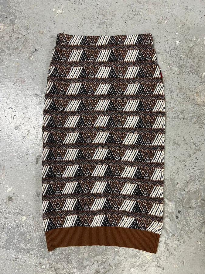 Prada Brown Chevron Patterned Knit Midi Skirt (M) 3