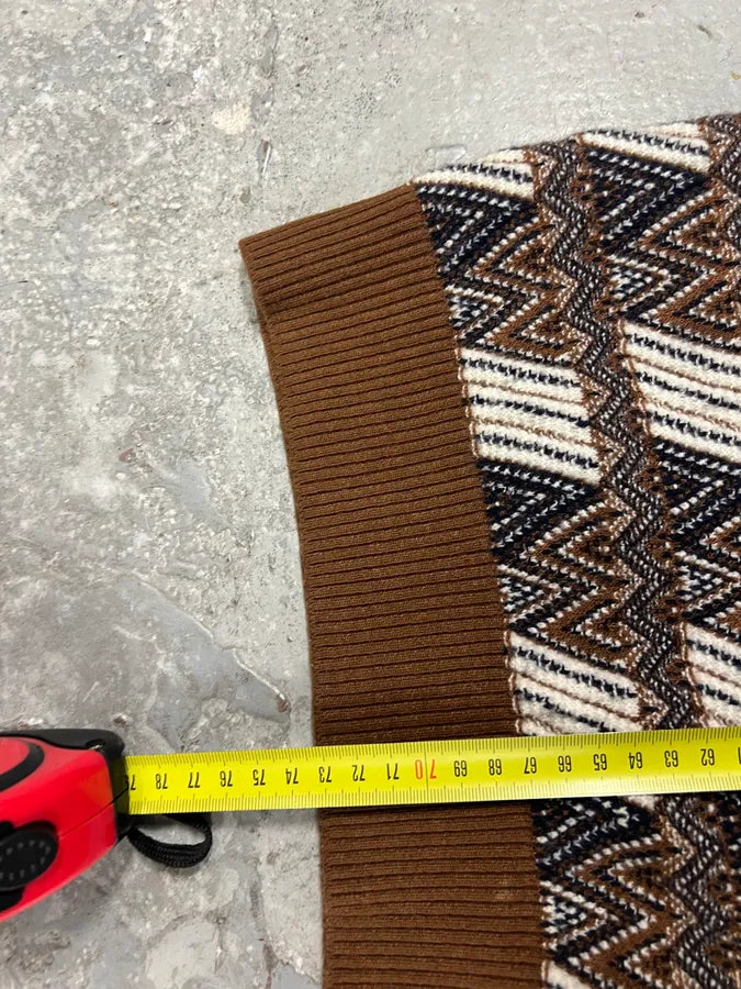 Prada Brown Chevron Patterned Knit Midi Skirt (M) 4