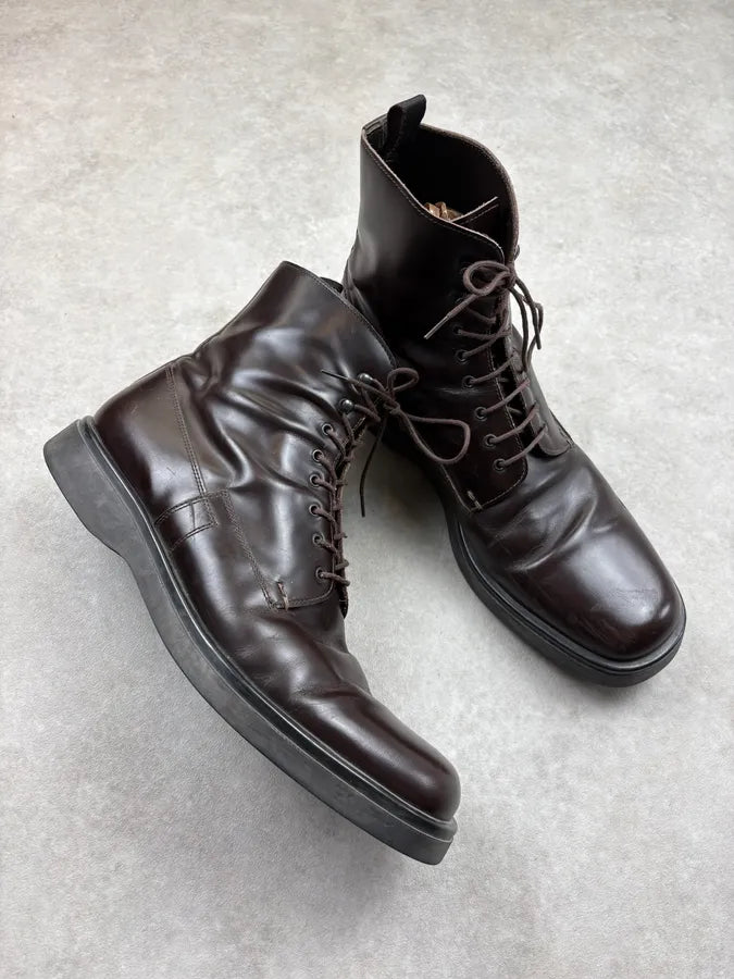 2000s Prada Brown Classy High Leather Boots lnAYYbM 4