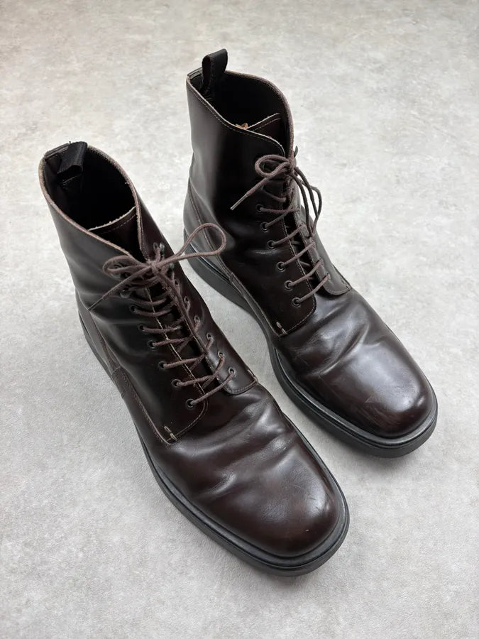 2000s Prada Brown Classy High Leather Boots lnAYYbM 3