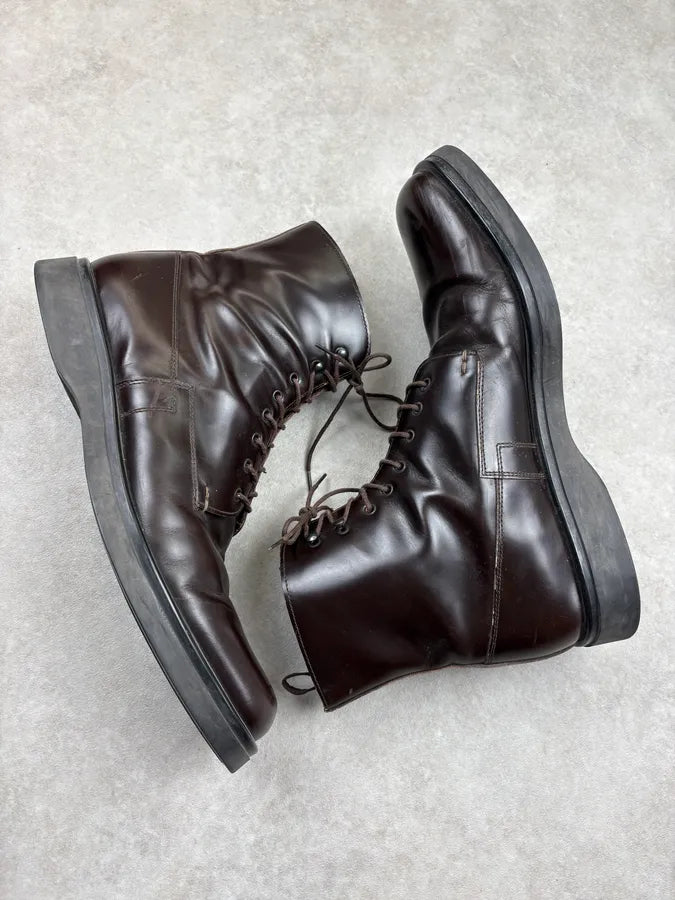 2000s Prada Brown Classy High Leather Boots lnAYYbM 5