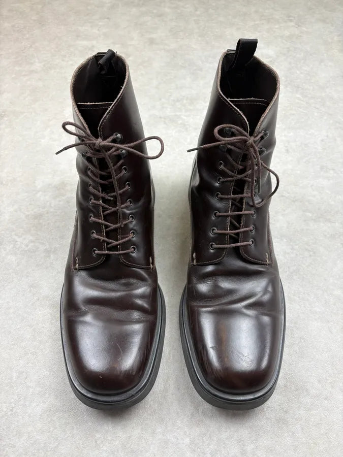 2000s Prada Brown Classy High Leather Boots lnAYYbM 1