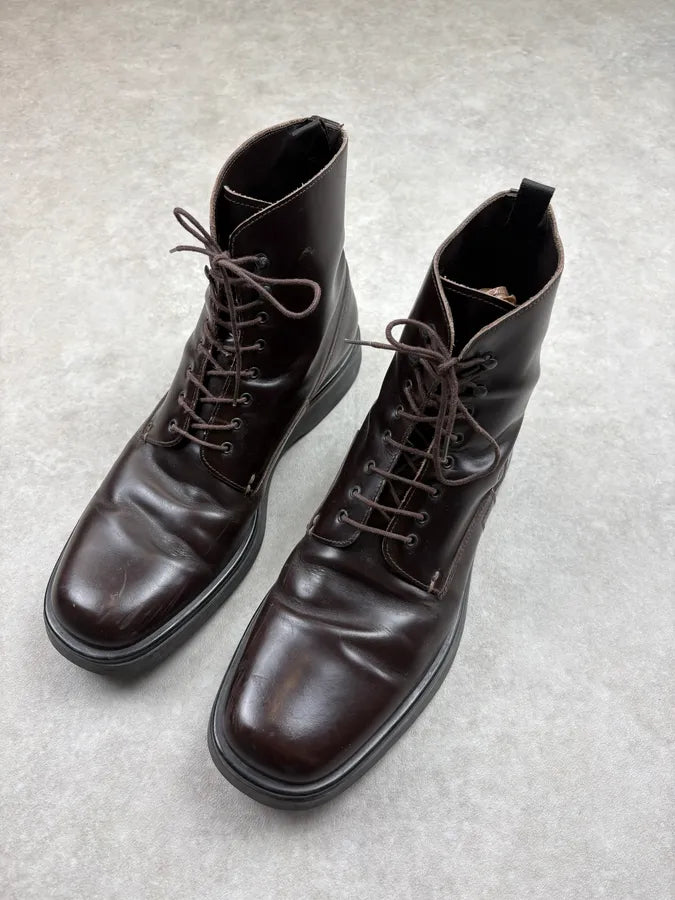 2000s Prada Brown Classy High Leather Boots lnAYYbM 2