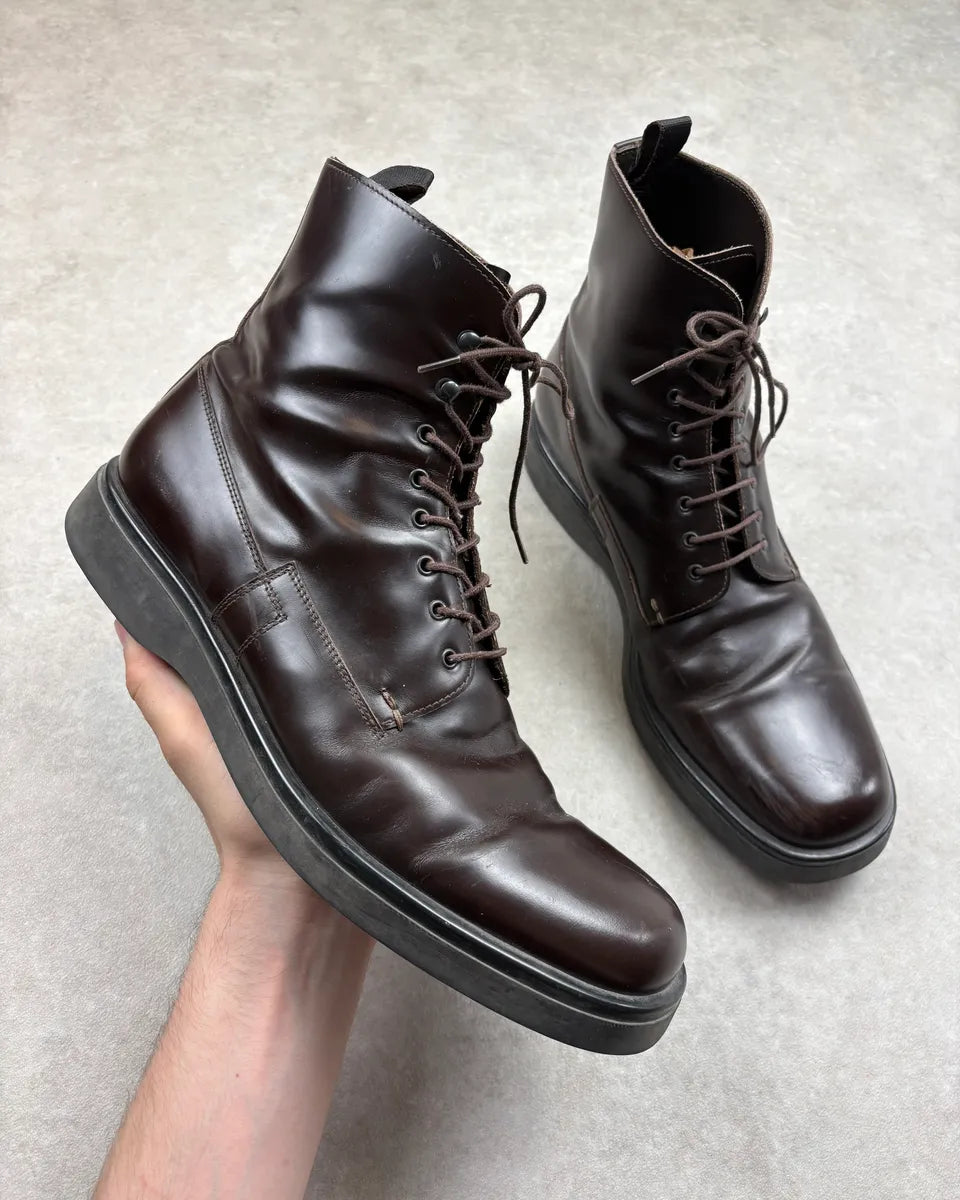 2000s Prada Brown Classy High Leather Boots lnAYYbM 0