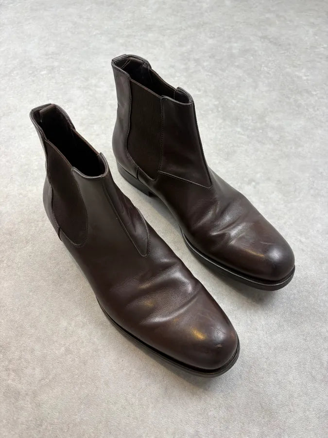 Prada Brown Classy Leather Chelsea Boots zgiGyGj 3