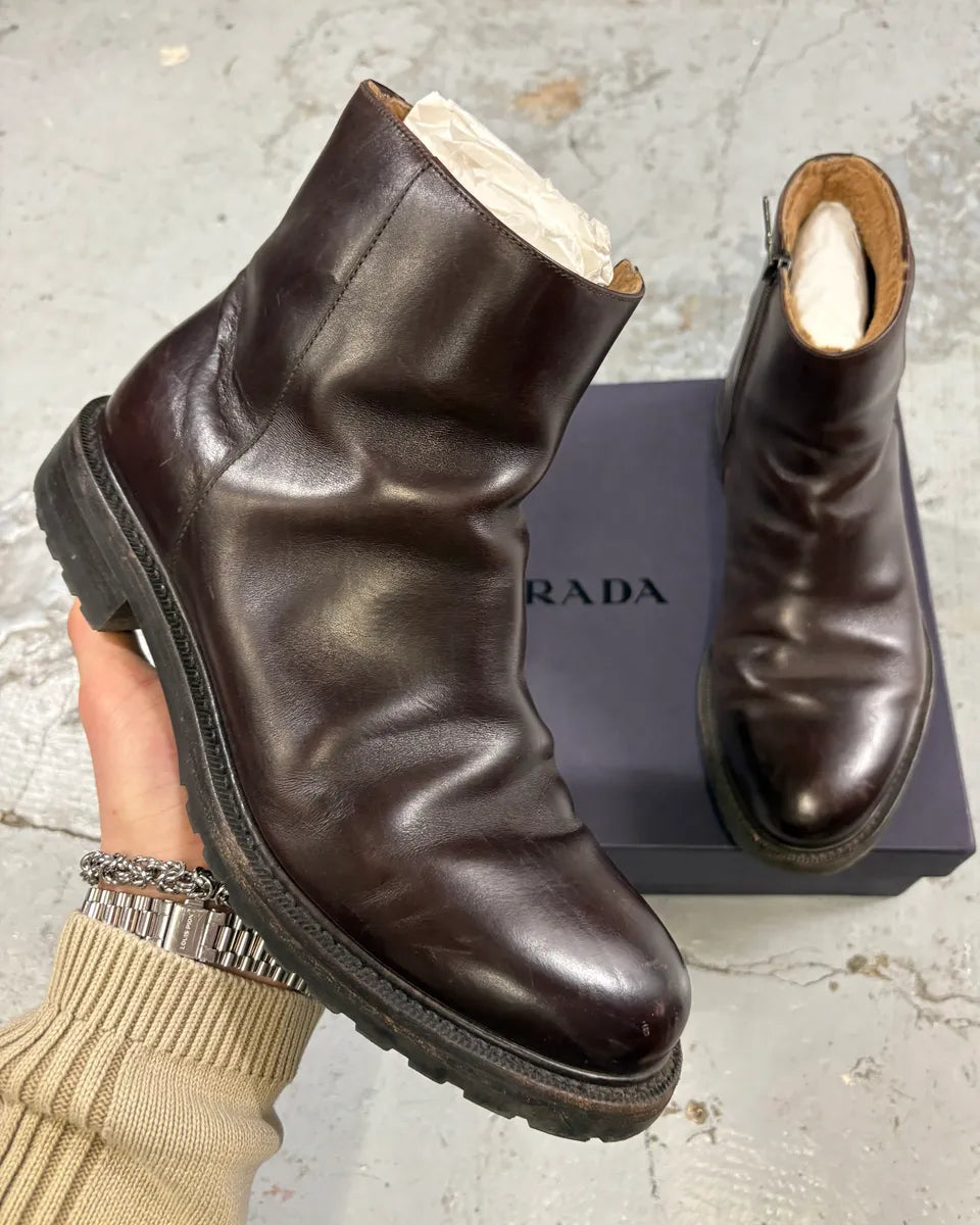 Prada Brown Classy Leather Chelsea Boots KUJxlfI 0