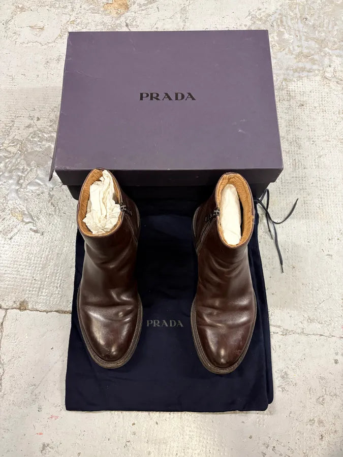 Prada Brown Classy Leather Chelsea Boots KUJxlfI 1