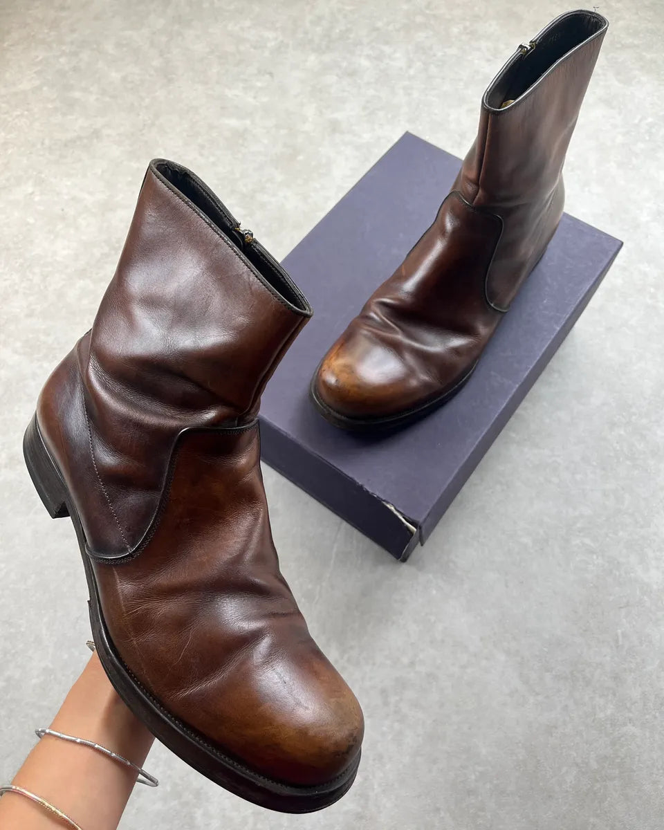 Prada Brown Eroded Leather Chelsea Boots avDswyK 0