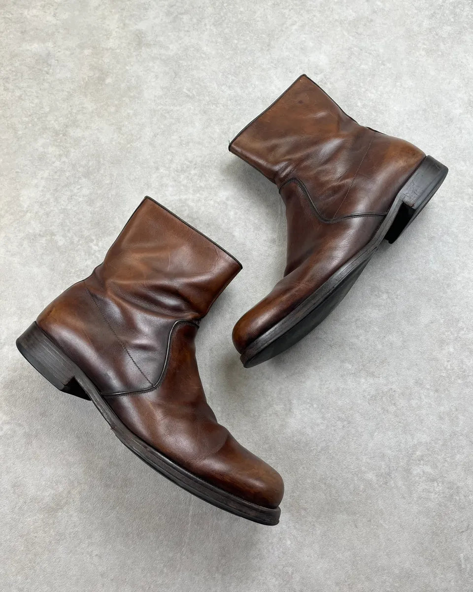 Prada Brown Eroded Leather Chelsea Boots avDswyK 1