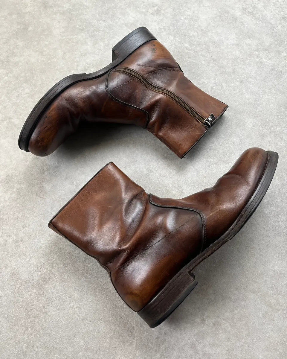Prada Brown Eroded Leather Chelsea Boots avDswyK 3