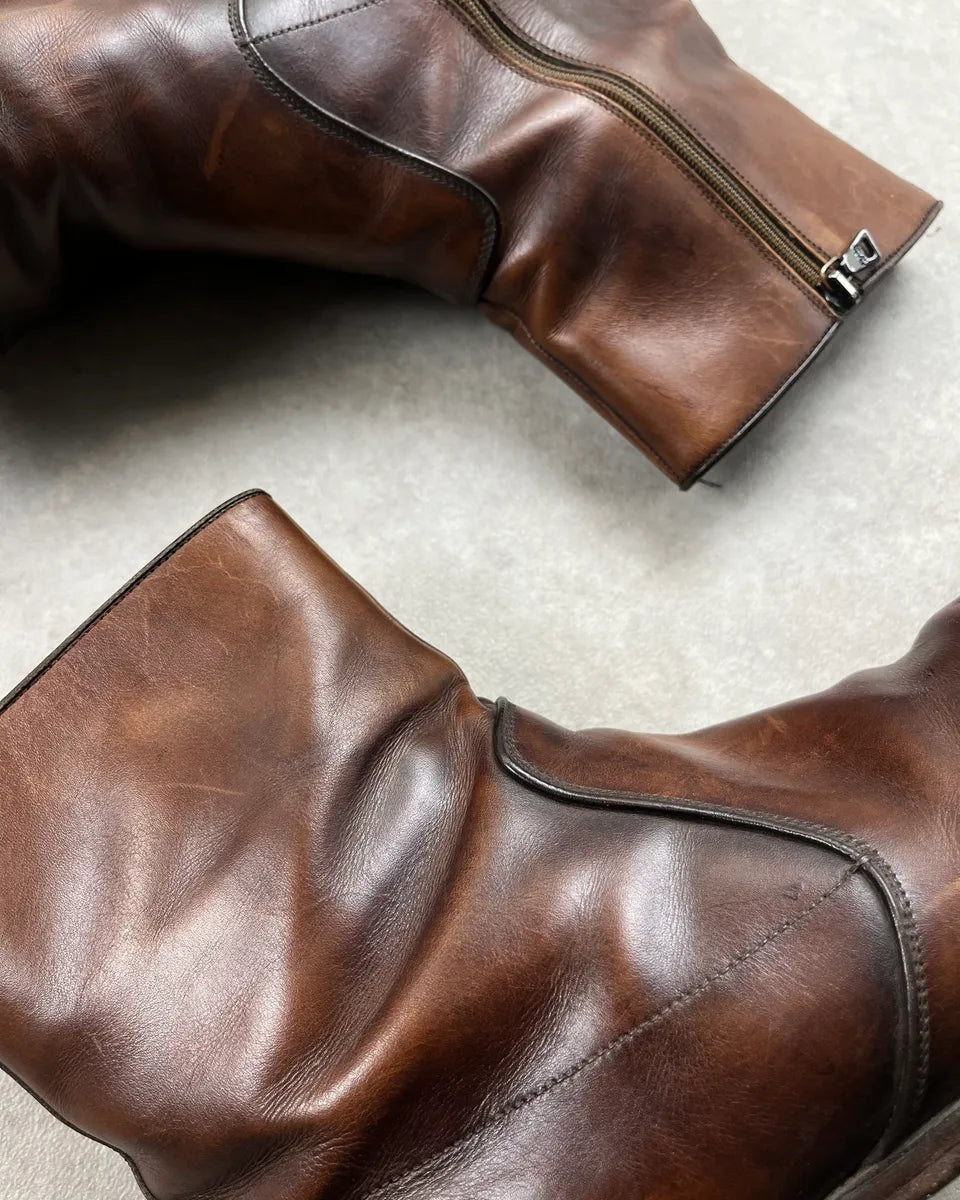 Prada Brown Eroded Leather Chelsea Boots avDswyK 4