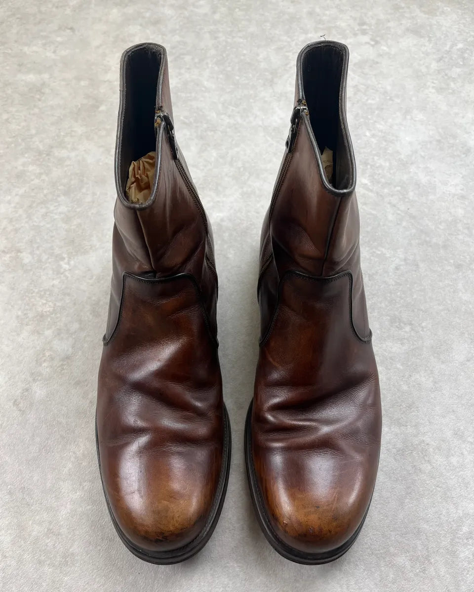 Prada Brown Eroded Leather Chelsea Boots avDswyK 5