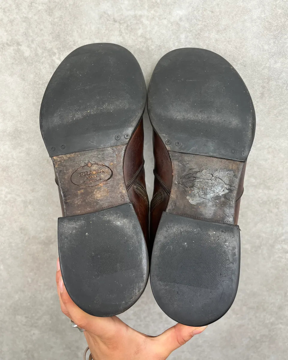 Prada Brown Eroded Leather Chelsea Boots avDswyK 7