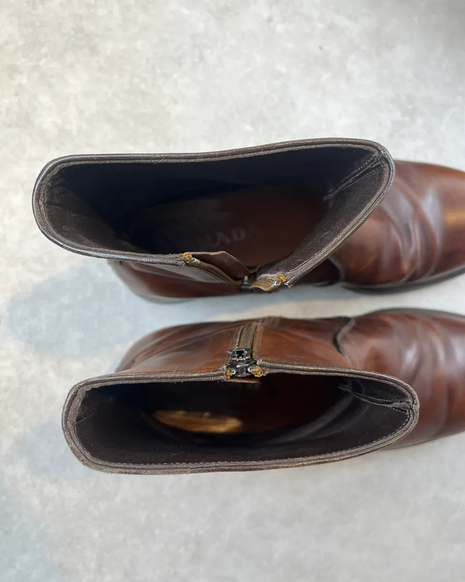 Prada Brown Eroded Leather Chelsea Boots avDswyK 8