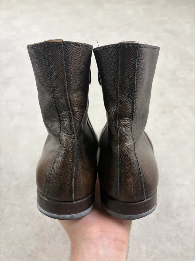 Prada Brown Faded Zip Leather Ankle Boots QEjRyAw 6