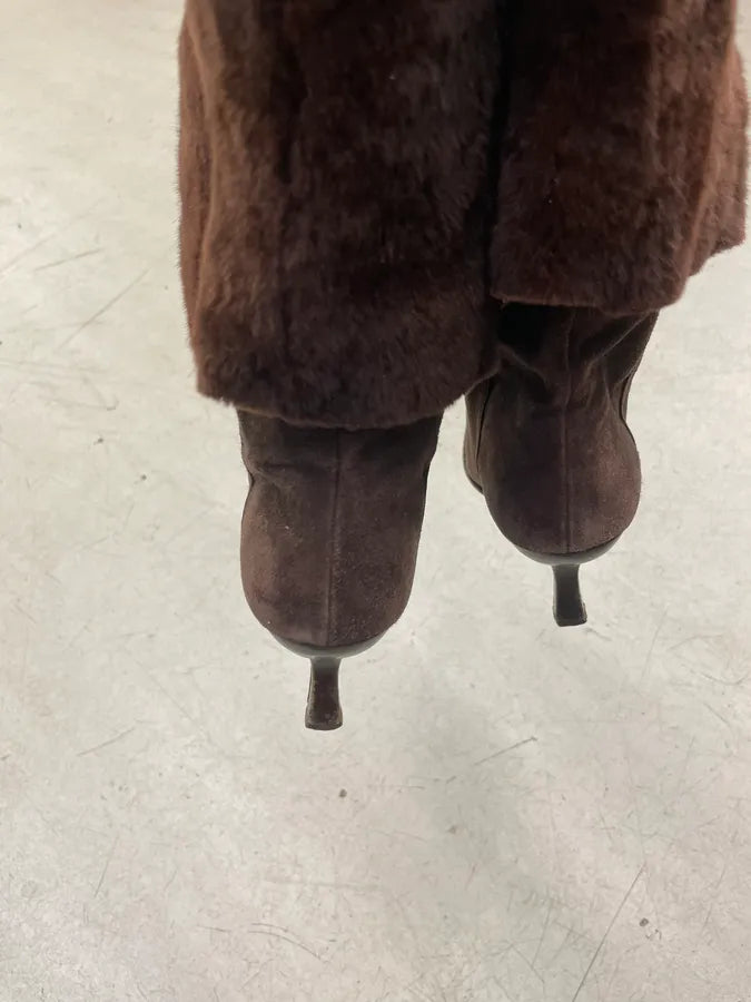 2000s Prada Brown Fur Leather Heel Boots HdErCkA 4