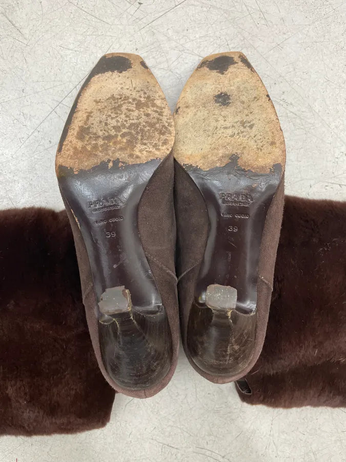 2000s Prada Brown Fur Leather Heel Boots HdErCkA 5