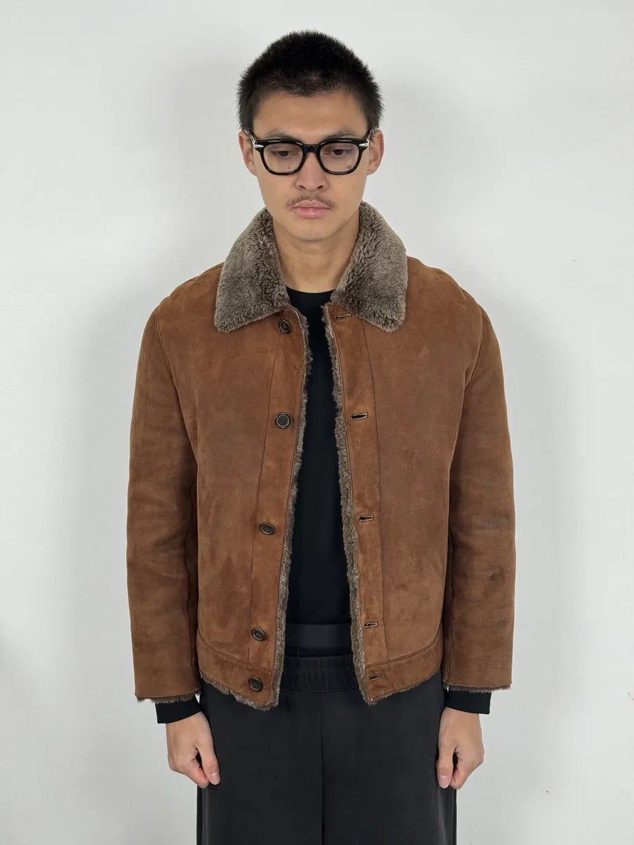 Prada Brown Italian Sheep Dyed Fur Shearling Leather Jacket YFyTRBy 1