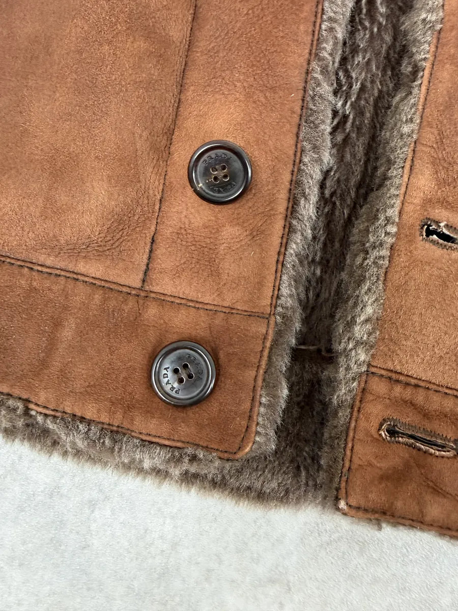 Prada Brown Italian Sheep Dyed Fur Shearling Leather Jacket YFyTRBy 11