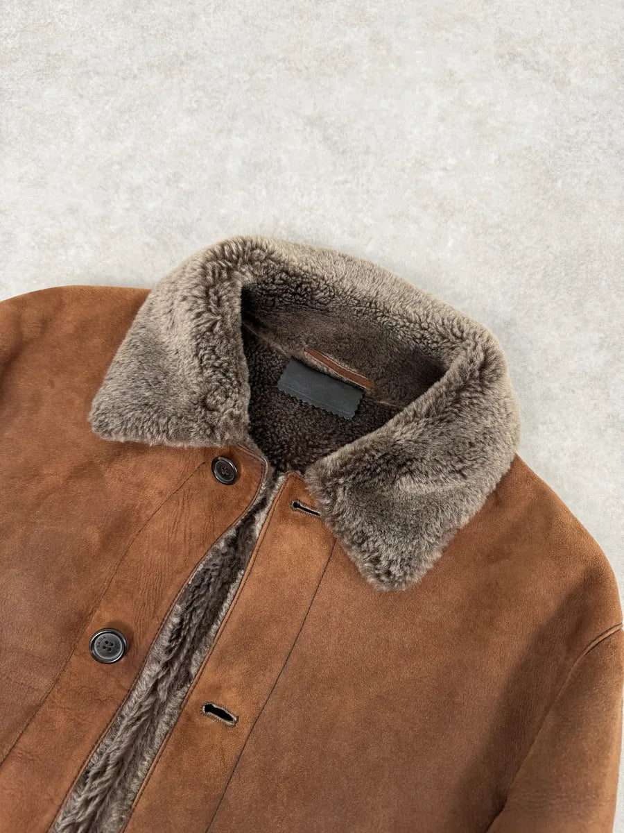 Prada Brown Italian Sheep Dyed Fur Shearling Leather Jacket YFyTRBy 12