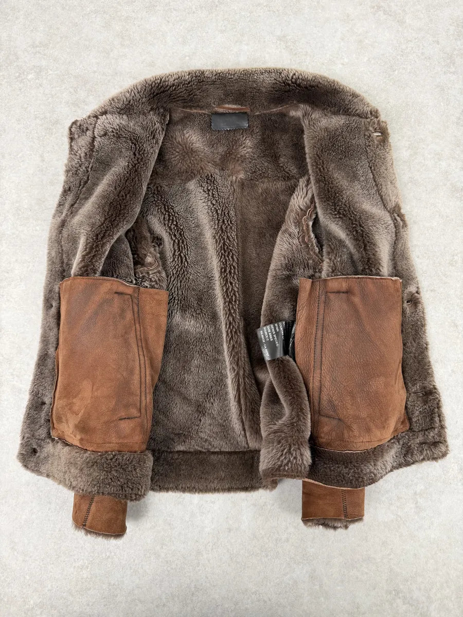 Prada Brown Italian Sheep Dyed Fur Shearling Leather Jacket YFyTRBy 9