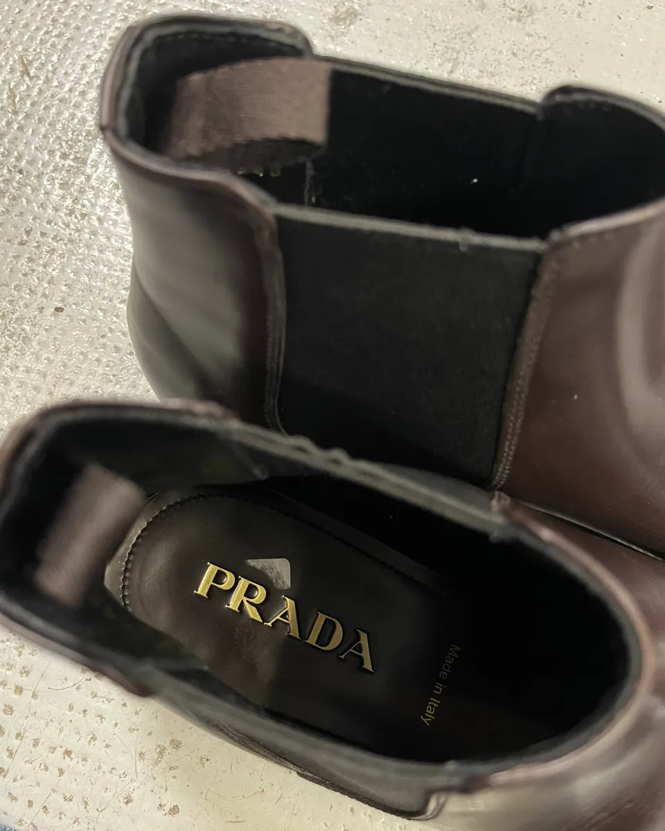 Prada Brown Leather Chelsea Boots hiLcGWl 7