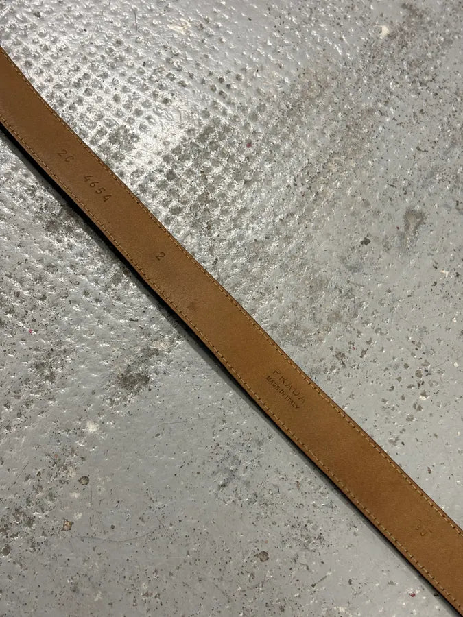 2000s Prada Brown Leather Embossed Buckle Belt lMtOgtW 6