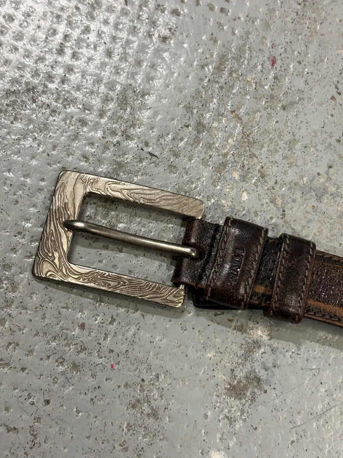 2000s Prada Brown Leather Embossed Buckle Belt lMtOgtW 2