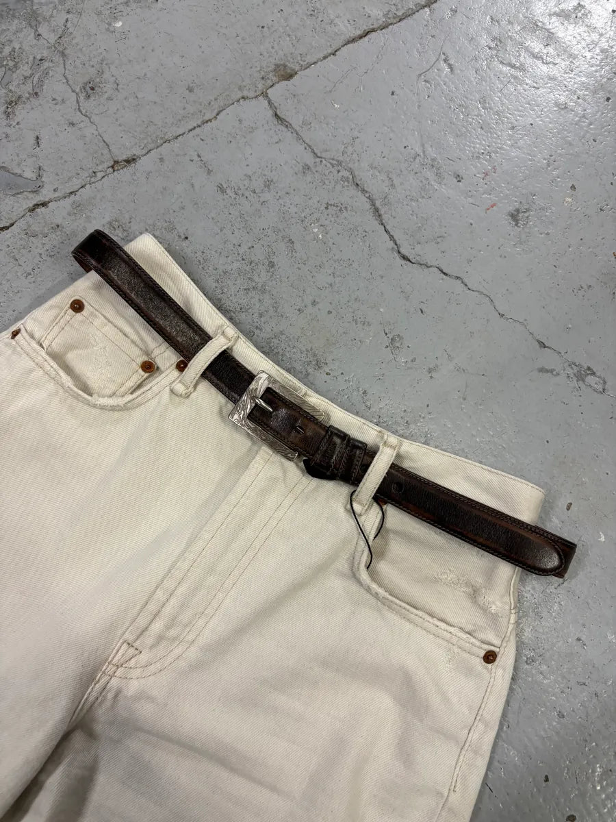 2000s Prada Brown Leather Embossed Buckle Belt lMtOgtW 1