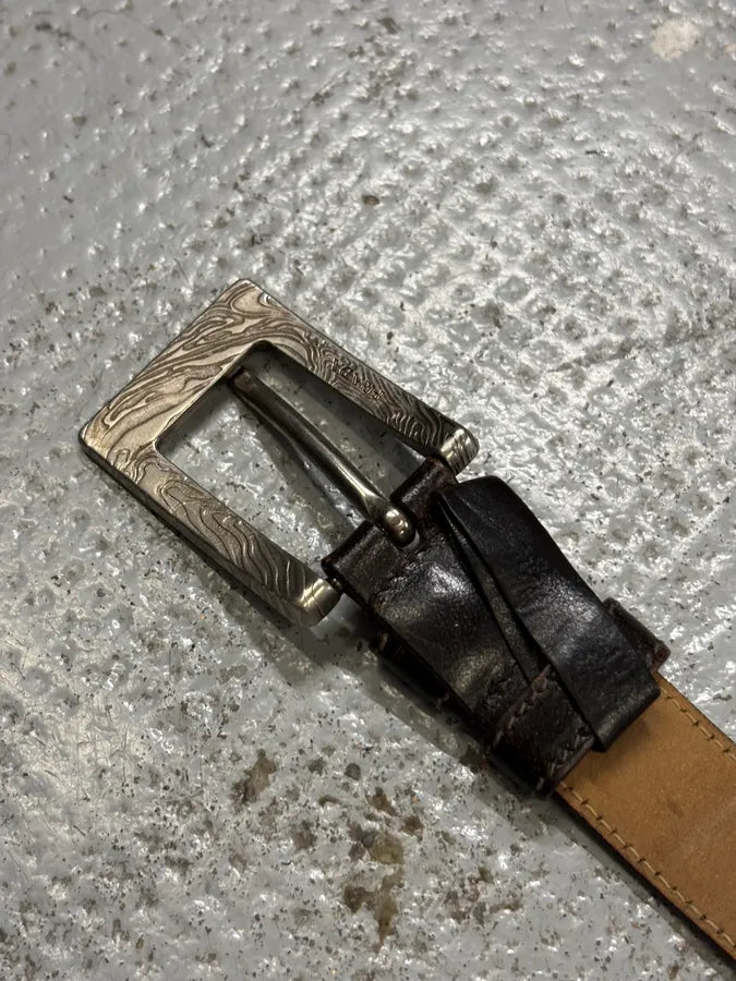 2000s Prada Brown Leather Embossed Buckle Belt lMtOgtW 5