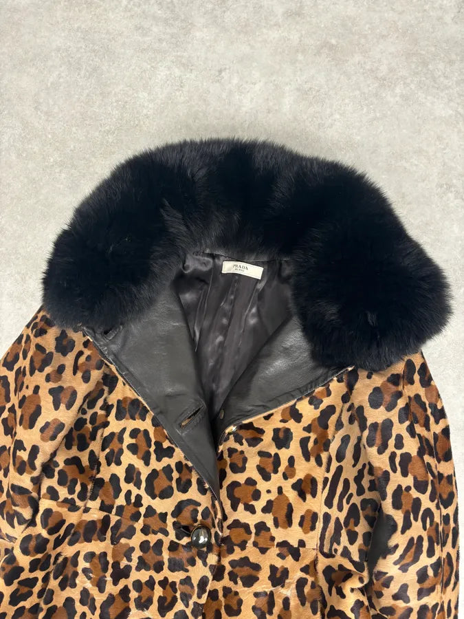 FW2010 Prada Camel Pony Hair Leather Fur Collar Coat rMqsyIM 5