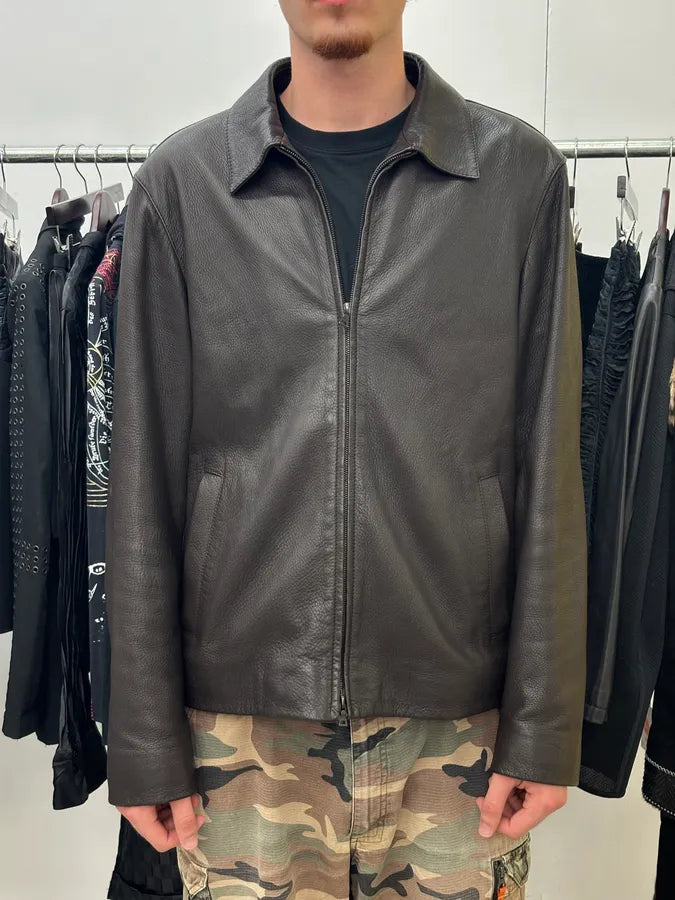 2000s Prada Brown Leather Harrington Jacket JhBfCJC 1