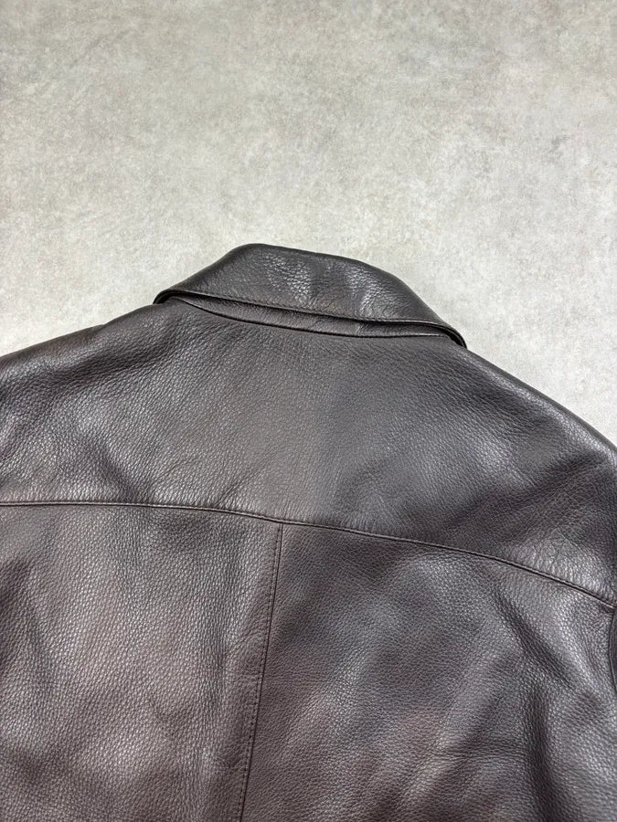2000s Prada Brown Leather Harrington Jacket JhBfCJC 5