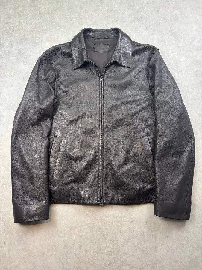 2000s Prada Brown Leather Harrington Jacket JhBfCJC 0