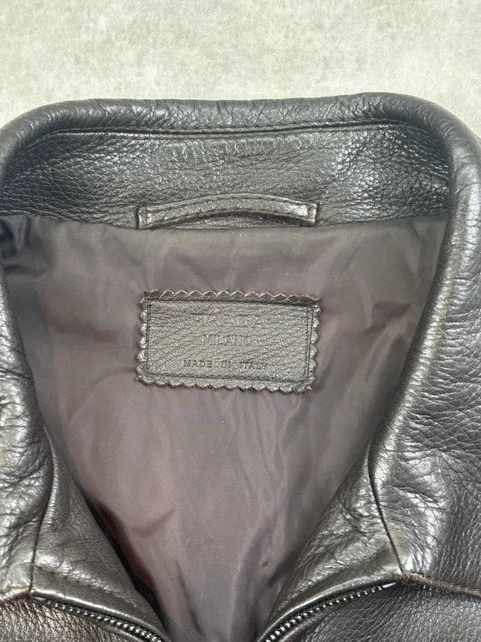 2000s Prada Brown Leather Harrington Jacket JhBfCJC 7