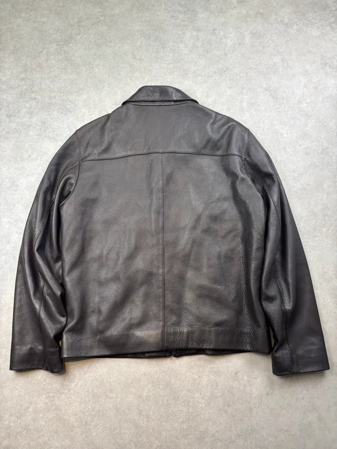 2000s Prada Brown Leather Harrington Jacket JhBfCJC 4