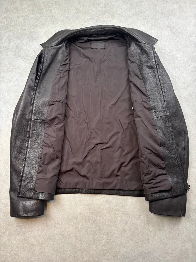 2000s Prada Brown Leather Harrington Jacket JhBfCJC 6