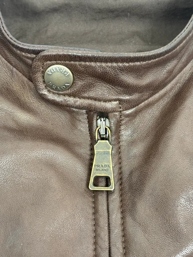 AW2011 Prada Biker Brown Minimalist Leather Jacket YFggeLW 9