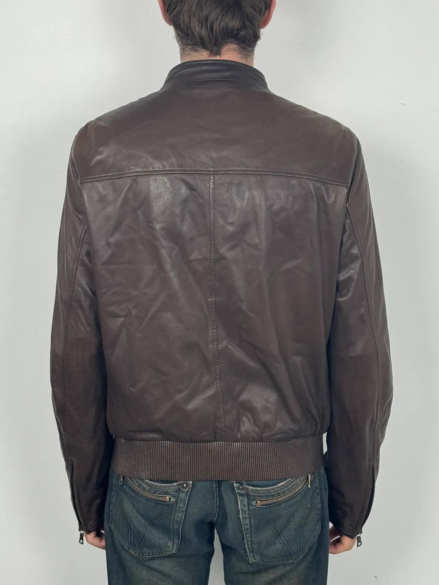 AW2011 Prada Biker Brown Minimalist Leather Jacket YFggeLW 2