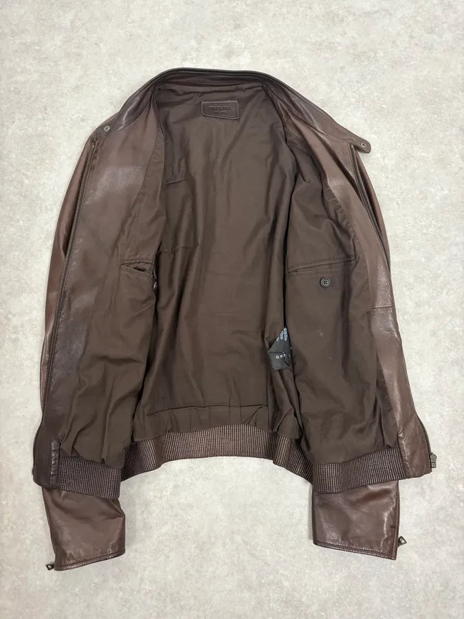 AW2011 Prada Biker Brown Minimalist Leather Jacket YFggeLW 6