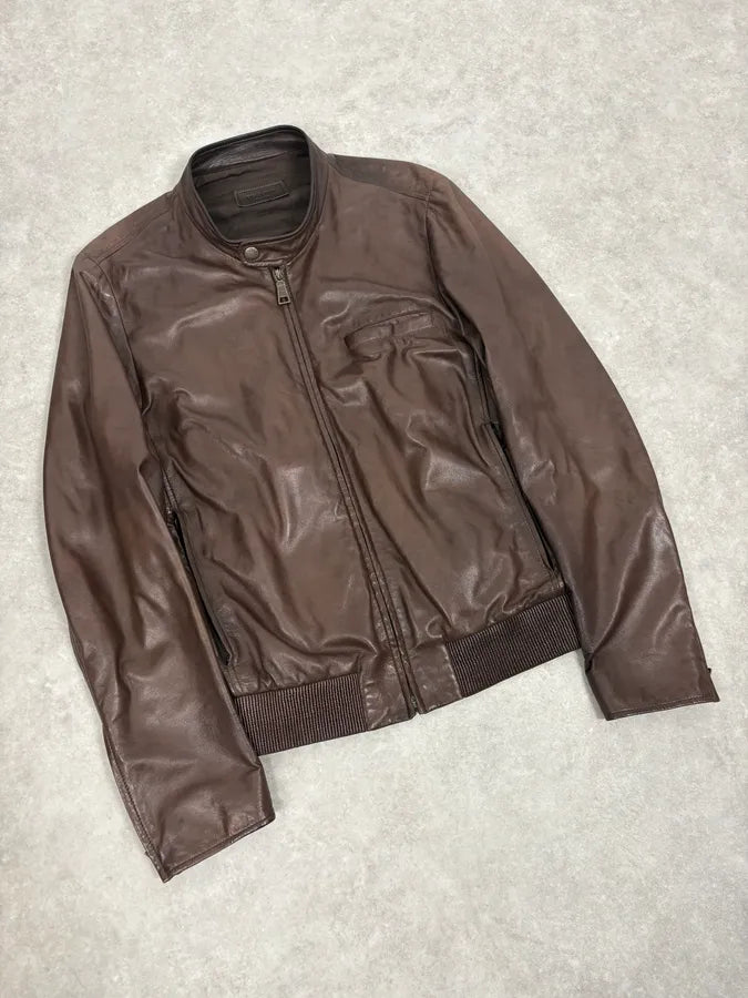 AW2011 Prada Biker Brown Minimalist Leather Jacket YFggeLW 3