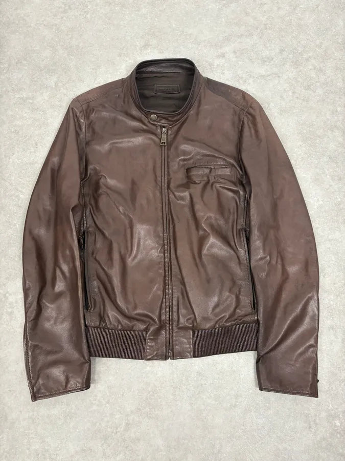 AW2011 Prada Biker Brown Minimalist Leather Jacket YFggeLW 0