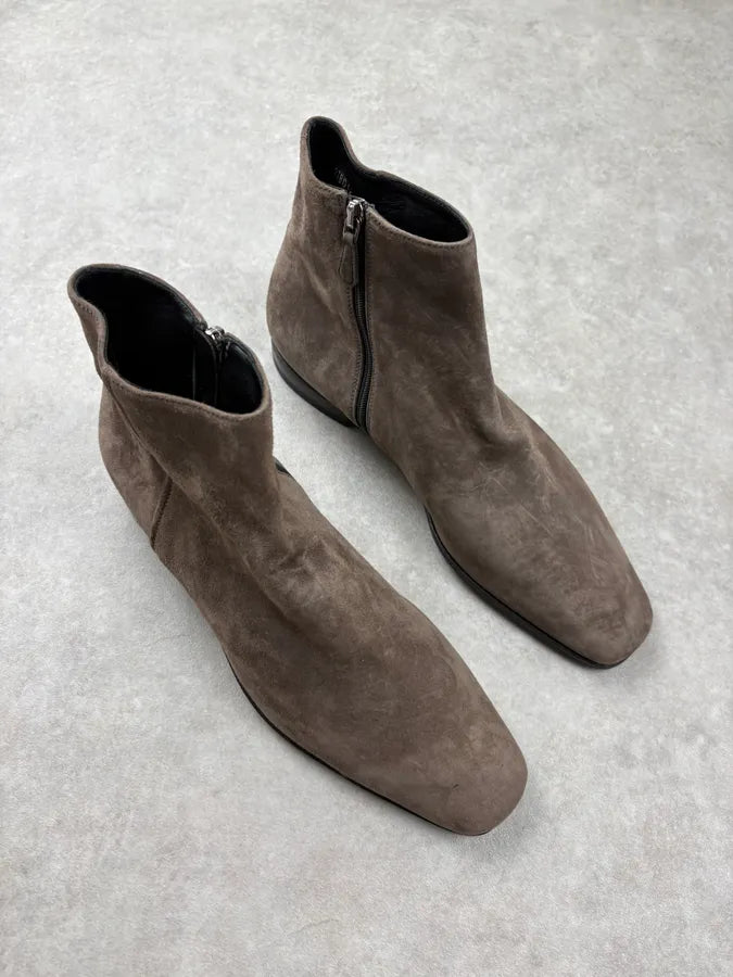 2000s Prada Brown Suede Leather Ankle Boots NaqZZwF 3