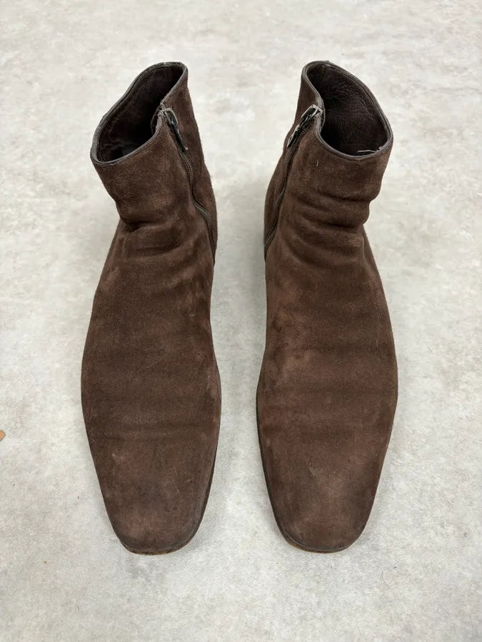 Prada Brown Suede Leather Minimalist Boots ELcINFY 1